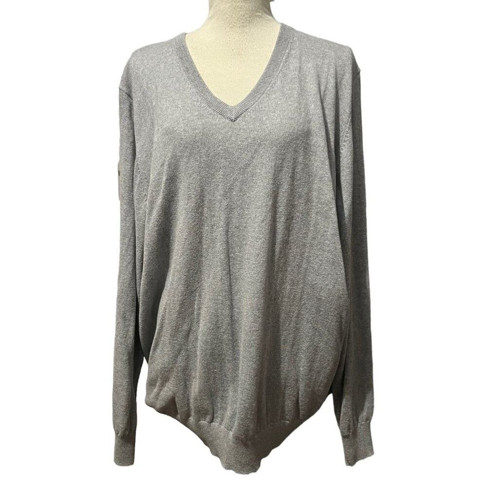 LL Bean Cotton Cashmere V Neck Sweater Mens XXL Grey